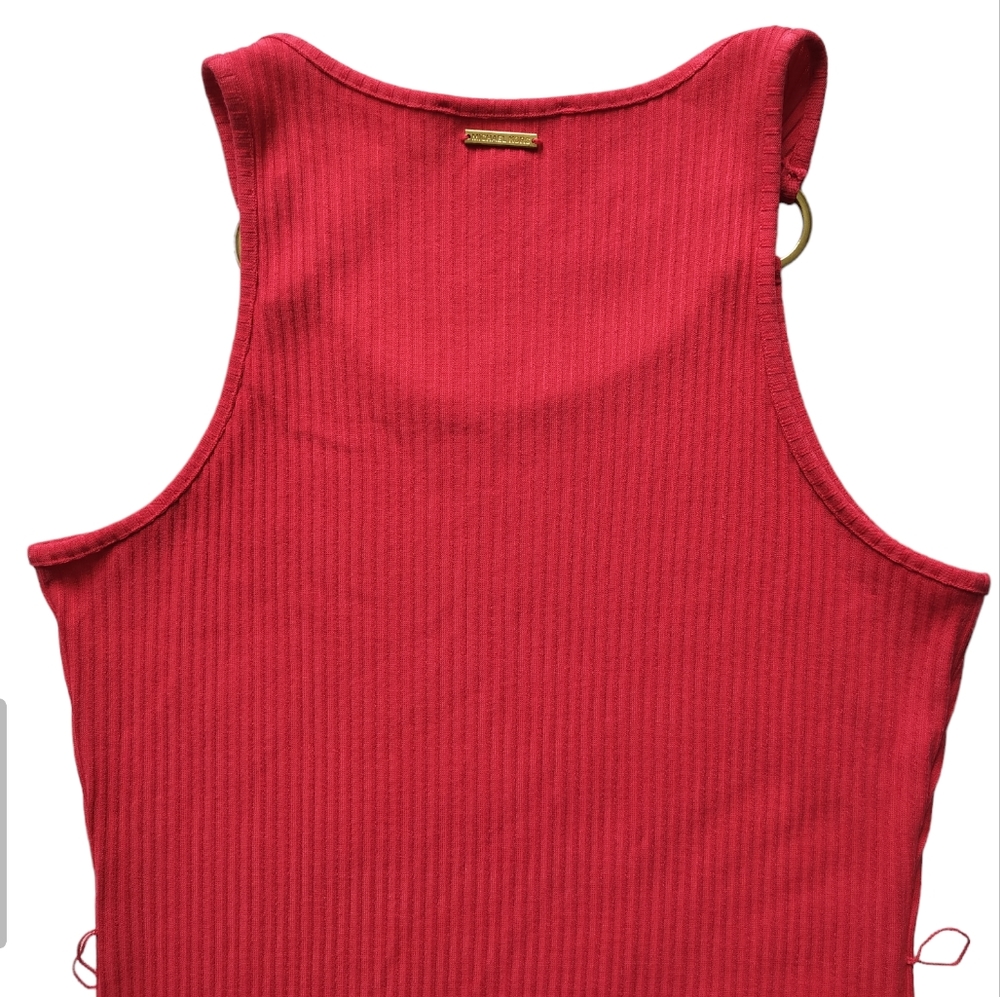 Michael Kors Women's Ribbed Stretch Knit Tank Coral Dress Sleeveless Size L‎ - Picture 7 of 12